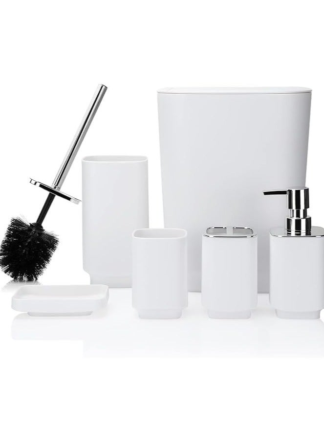 DUNISO 6 Pcs Bathroom Accessories Set,Household Toiletries Set,Sturdy and Durable,with Garbage can, Soap Dish, Toilet Brush, Mouthwash Cup, Lotion Bottle, Toothbrush Holder,Suitable for Family and Travel Use - Image 1